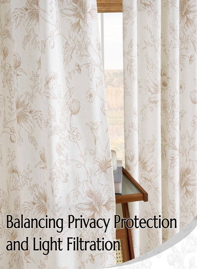 BILEEHOME Vintage Floral Linen Curtains Pinch Pleated for Living Room 84 Inches Long Coffee Beige Tan Peony Flower Printed Patterned Curtain Farmhouse Country Light Filtering Pinch Pleat Drapes Bedroom Dining - Image 4